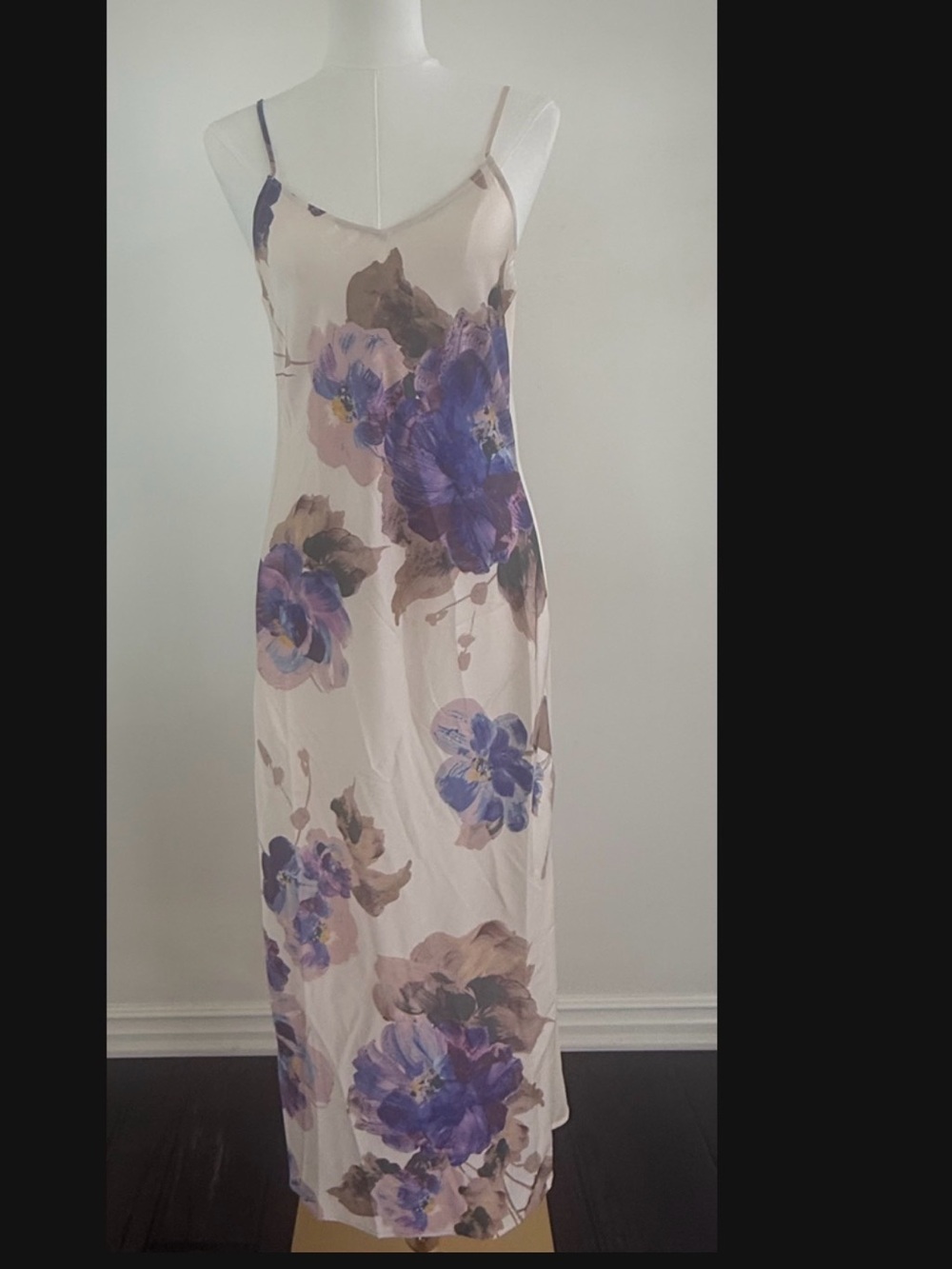Soma Cream Maxi Slip Dress with Purple Floral Print